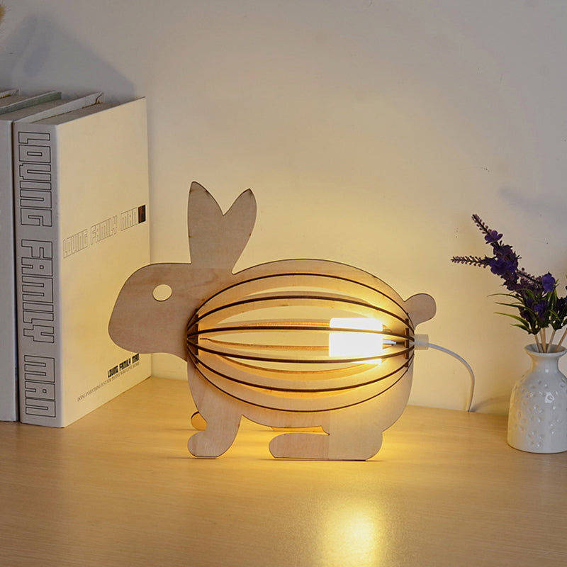 Wooden Kids Night Lamp - Usb Rechargeable Rabbit Led Table Light Brown