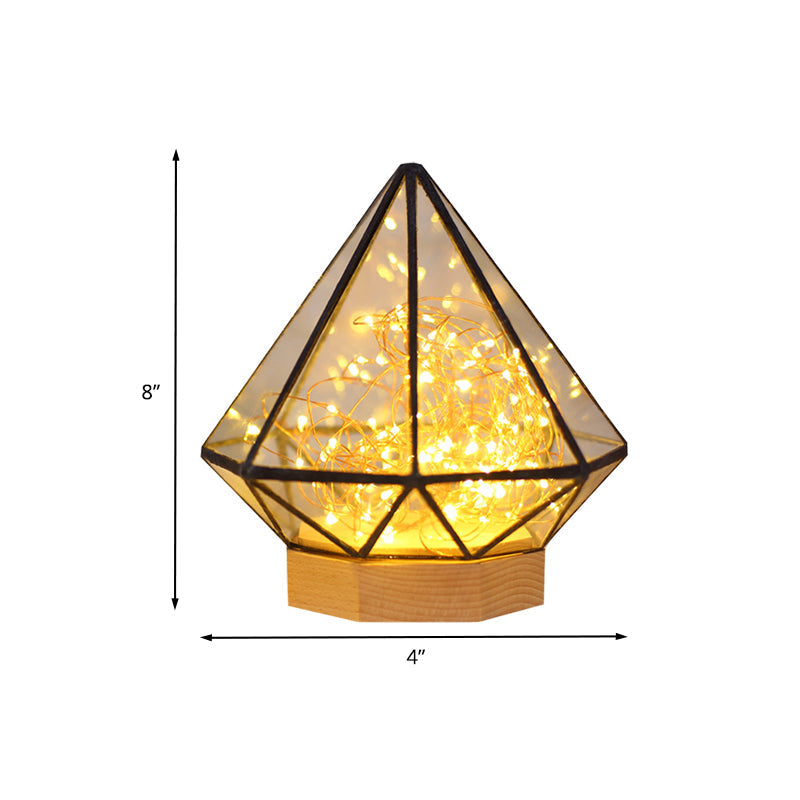 Kids Diamond Night Lamp: Transparent Glass Led Table Light With Cartoon Process And Glow String