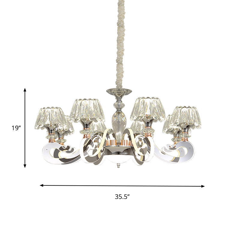 Modern Crystal Led Pendant Chandelier - 6/8 Conic Heads Ceiling Suspended