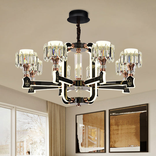 Modern Black Led Chandelier With Crystal Block Cylinder And 6/8 Bulbs 8 /
