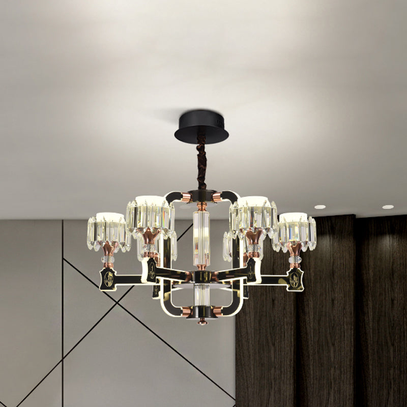 Modern Black Led Chandelier With Crystal Block Cylinder And 6/8 Bulbs 6 /