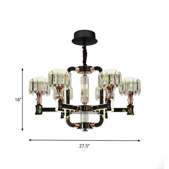 Modern Crystal Cylinder LED Chandelier with Black finish (6/8 Bulbs) - Hanging Ceiling Lamp