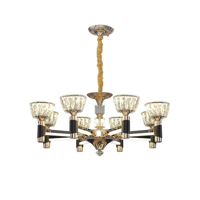 Modern Black and Gold LED Chandelier - Elegant Suspension Light with Crystal Rectangle Design (6/8 Lights)
