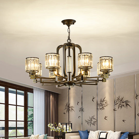 Contemporary Black Cylindrical Crystal Chandelier - 6/8-Light Ceiling Pendant Lamp for Living Room