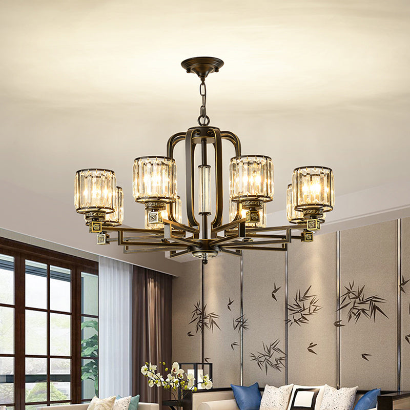 Contemporary Black Crystal Chandelier - Cylindrical Ceiling Pendant Lamp For Living Room (6/8-Light)