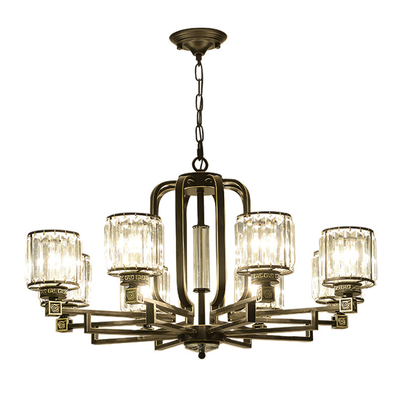 Contemporary Black Cylindrical Crystal Chandelier - 6/8-Light Ceiling Pendant Lamp for Living Room