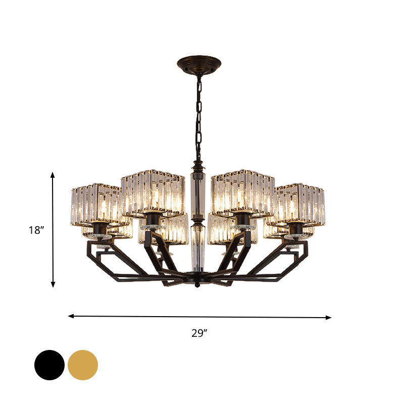 Modern Crystal Cuboid Chandelier - 6-Light Ceiling Pendant Lamp in Black/Gold