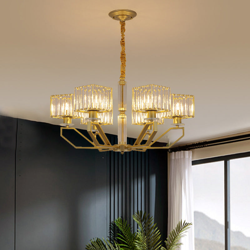 Modern Crystal Cuboid Chandelier - 6-Light Ceiling Pendant Lamp in Black/Gold