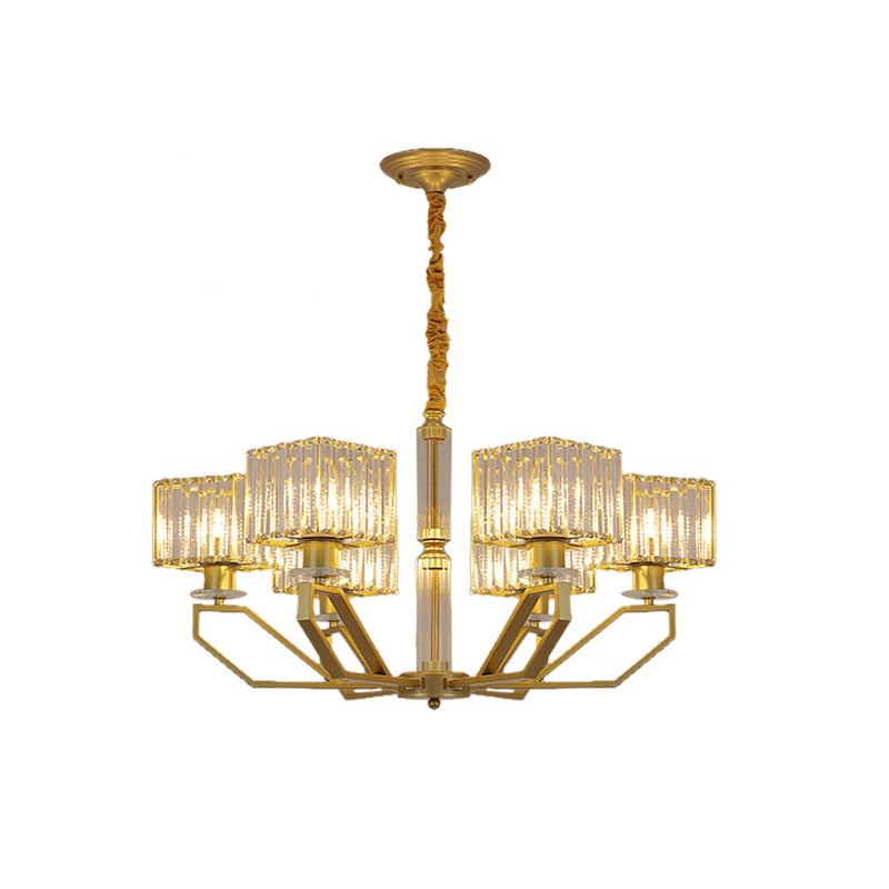 Modern Crystal Cuboid Chandelier - 6-Light Ceiling Pendant Lamp in Black/Gold