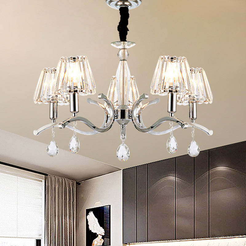 Modernist Crystal Chandelier Pendant Lamp - Silver Finish, 5/6 Bulbs