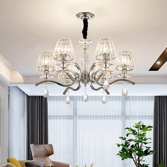 Modernist Crystal Chandelier - Silver 5/6 Bulbs Pendant Lamp