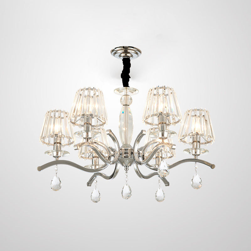 Modernist Crystal Chandelier Pendant Lamp - Silver Finish, 5/6 Bulbs