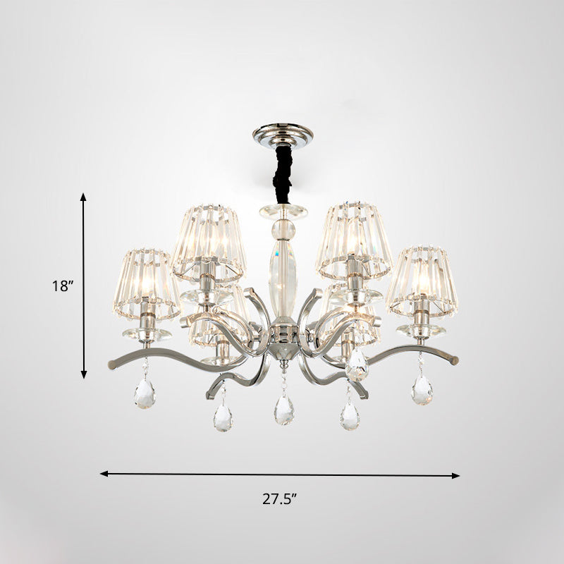 Modernist Crystal Chandelier - Silver 5/6 Bulbs Pendant Lamp