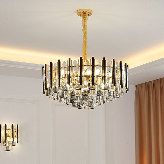 Modern Clear Crystal 7-Light Black Conical Chandelier - Stylish Living Room Pendant Lamp Kit