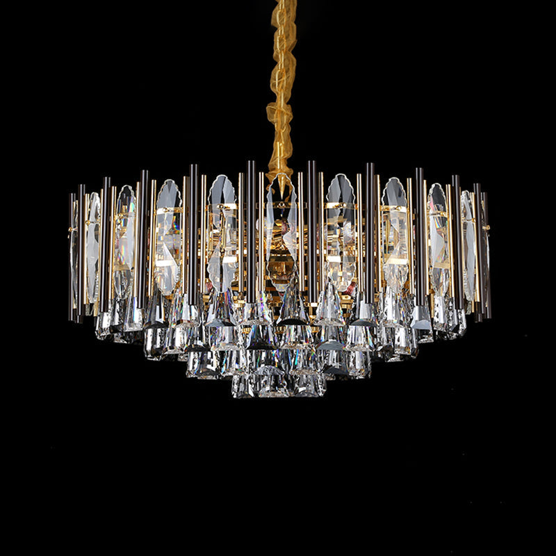 Modern Conical Crystal Pendant Chandelier - Clear, 7-Light Black Living Room Hanging Lamp