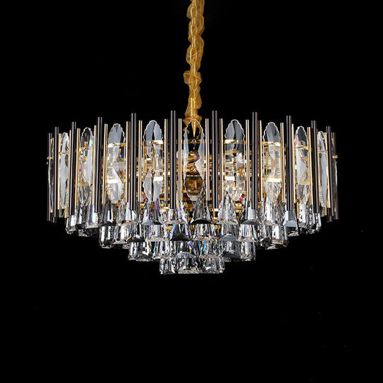 Modern Clear Crystal 7-Light Black Conical Chandelier - Stylish Living Room Pendant Lamp Kit