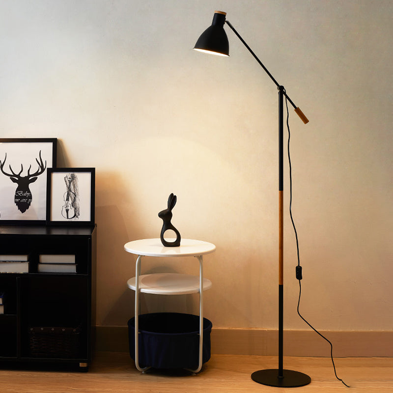 Modern Metal Floor Lamp With Balance Arm - Domed Stand 1 Light White/Black Finish Black
