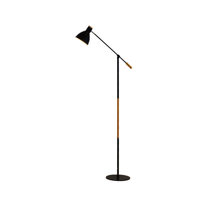 Modern Metal Floor Lamp With Balance Arm - Domed Stand 1 Light White/Black Finish