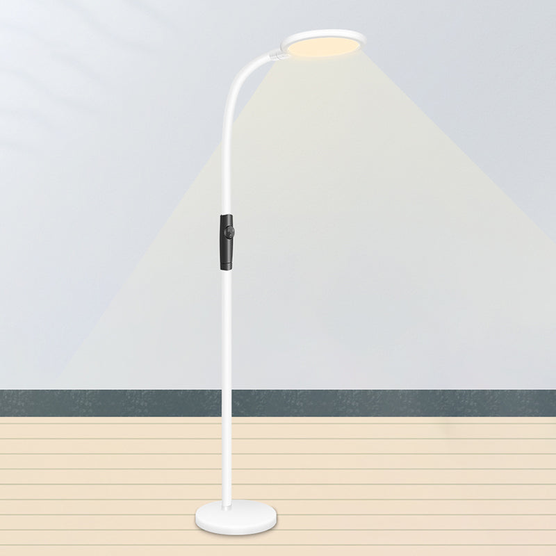Minimalist Led Floor Reading Lamp With Gooseneck Stand - Metallic White Finish