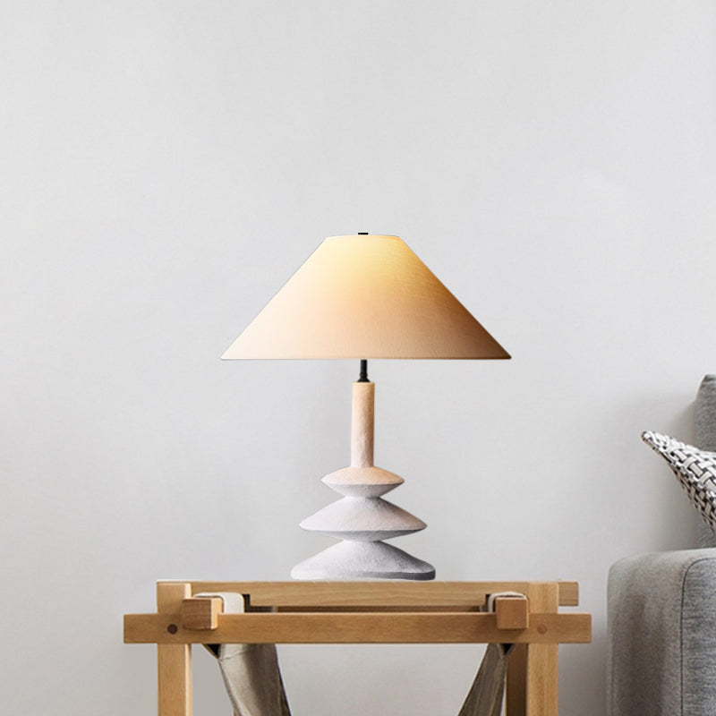Modern 3-Tier Resin Table Light: Stylish 1-Light White Nightstand Lamp With Wide Flare Shade