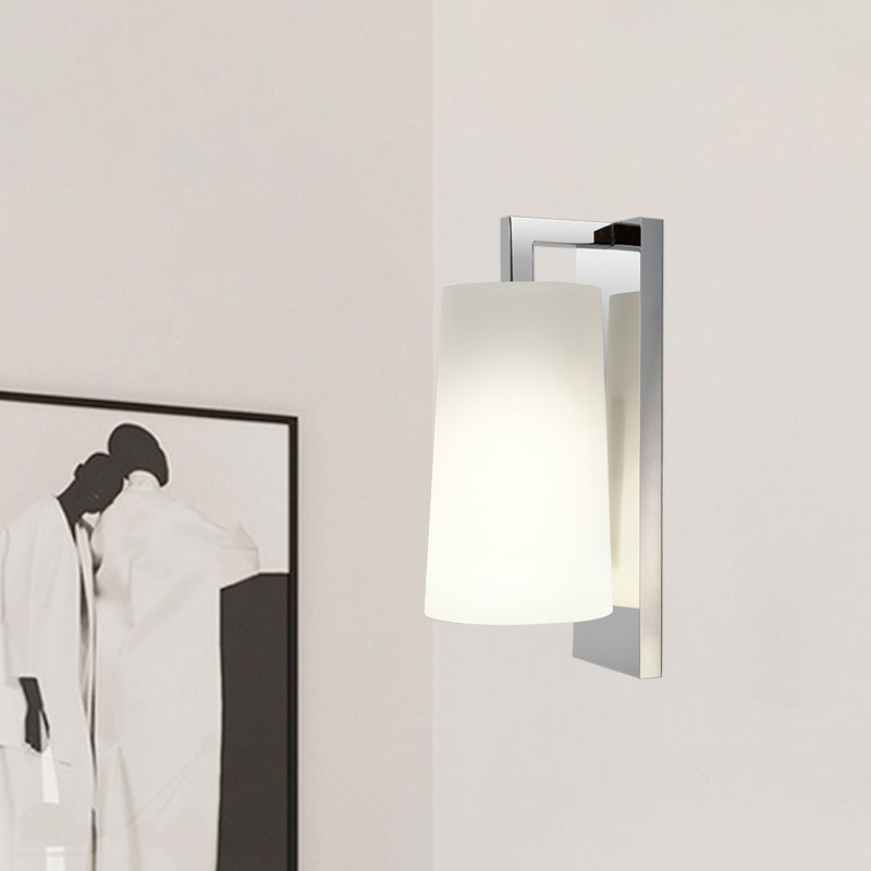 Sleek White Sconce With Chrome Arm - Fabric Wall Lighting For Simplistic Illumination