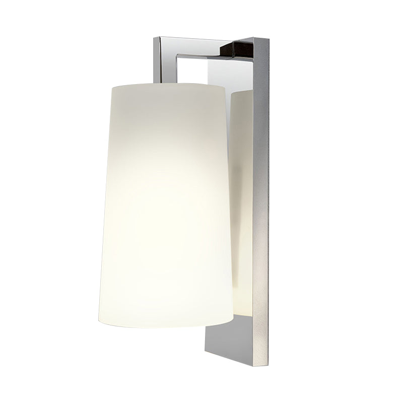 Sleek White Sconce With Chrome Arm - Fabric Wall Lighting For Simplistic Illumination