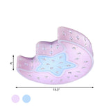 Modernist Led Moon And Star Flush Mount Pendant: Acrylic Blue/Pink Ceiling Lighting With Crystal