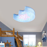 Modernist Led Moon And Star Flush Mount Pendant: Acrylic Blue/Pink Ceiling Lighting With Crystal