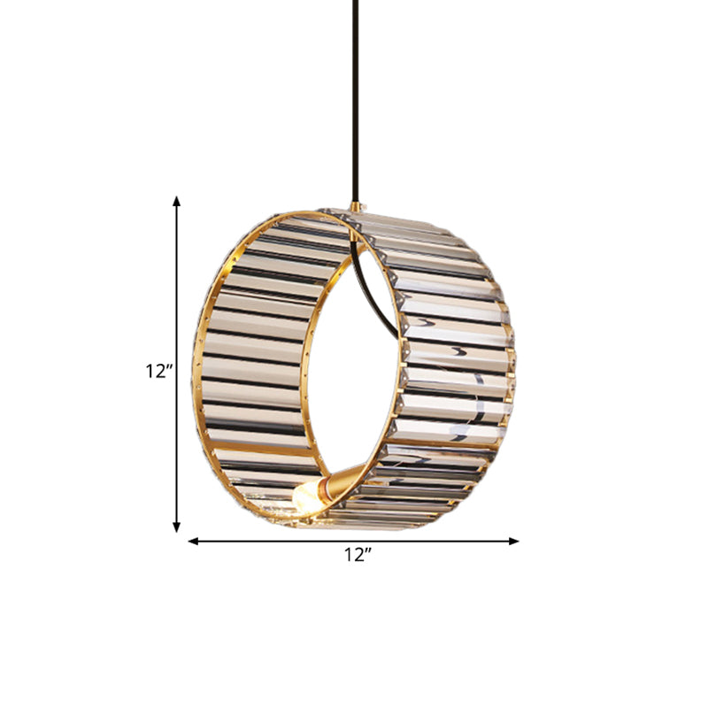 Stylish Crystal Pendant Ceiling Lamp For Dining Room - Modern Ribbed Design 1-Light Brass Hanging