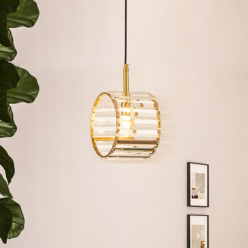Mini Brass Wristband Pendulum Light with Crystal Prism – Stylish Dining Table Hanging Lamp Kit