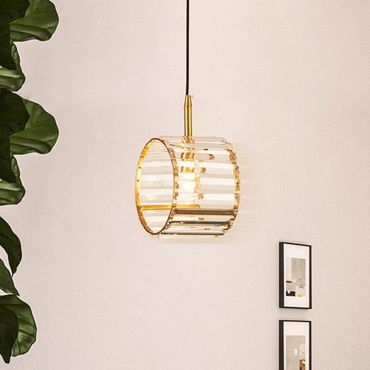 Mini Brass Wristband Pendulum Light With Crystal Prism - Single Dining Table Hanging Lamp Kit