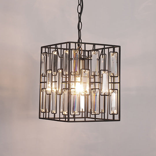 Industrial Brass Iron Wire Cage Pendant Lamp With Crystals - Hanging Ceiling Light