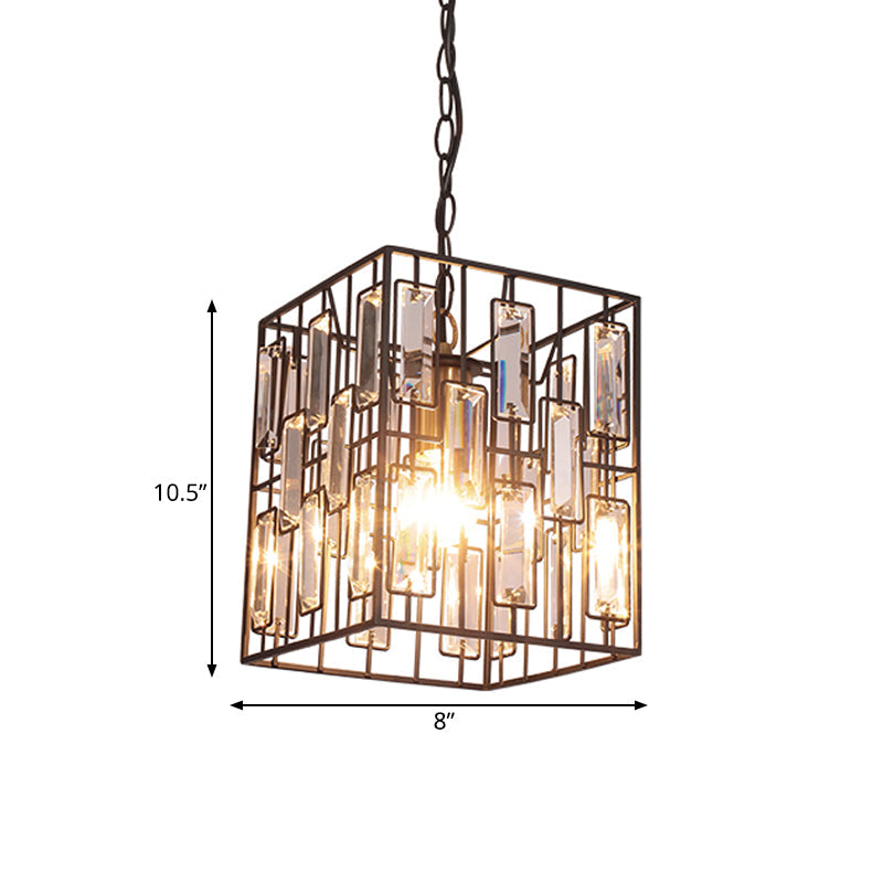 Industrial Brass Iron Pendant Lamp with Crystals - Wire Cage Design - Ceiling Light