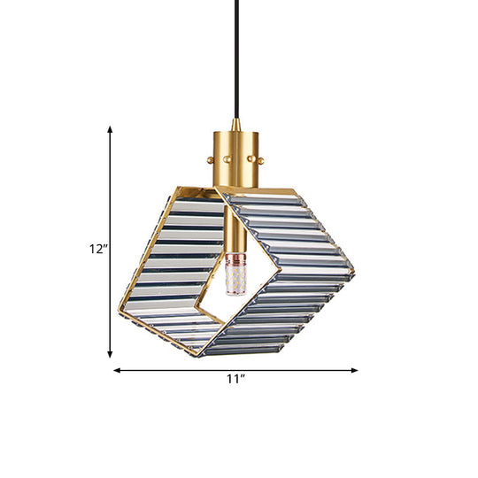 Prismatic Crystal Suspension Lamp - Mid Century Brass Pendant Light for Dining Tables