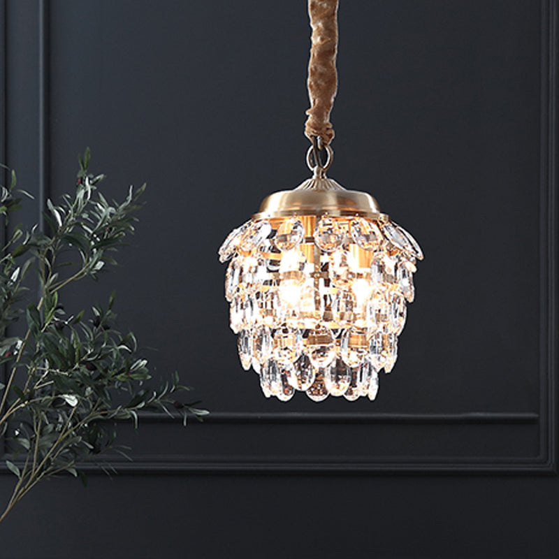 Minimalist Brass K9 Crystal Beaded Artichoke Drop Lamp - 3-Light Ceiling Chandelier For Living Room