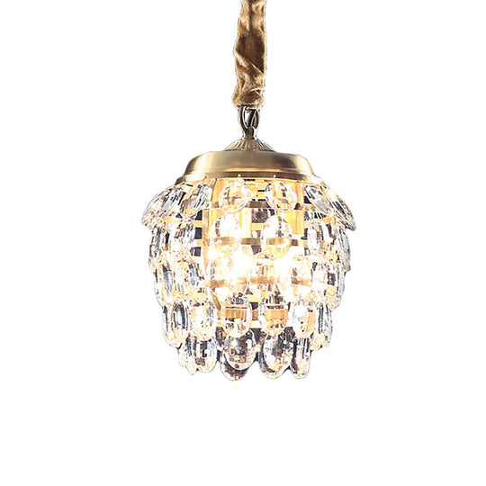 Minimalist Brass K9 Crystal Beaded Artichoke Drop Lamp - 3-Light Ceiling Chandelier For Living Room