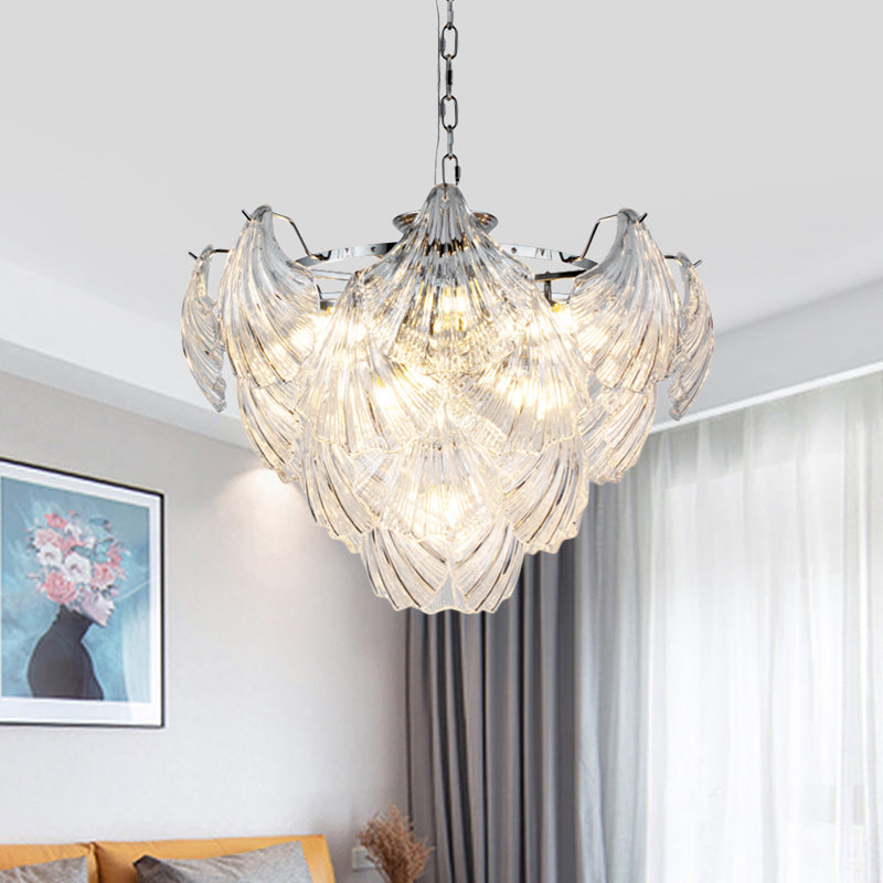 Modern Tapered Petals Chandelier - Sleek Style With Clear Crystal And 10 Bulb Pendant Light In