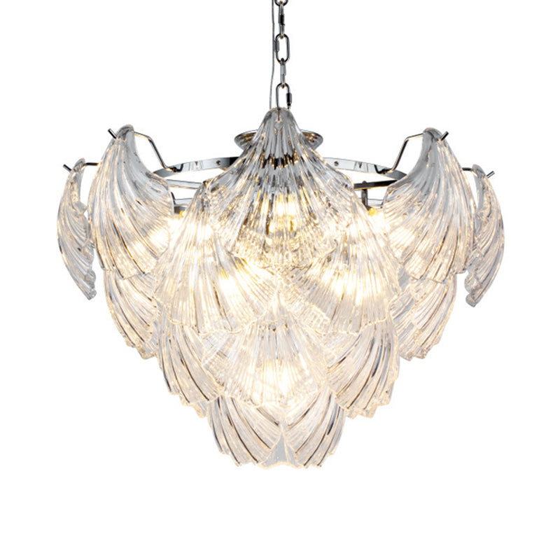 Stylish Tapered Petals Chandelier - 10 Bulbs, Clear Crystal, Chrome Finish