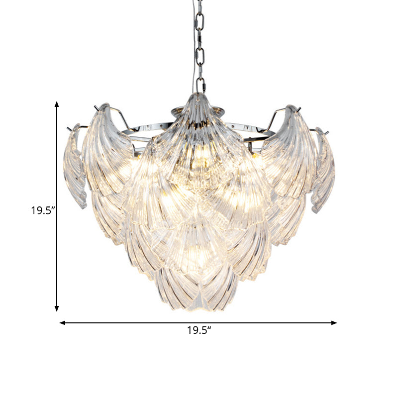 Modern Tapered Petals Chandelier - Sleek Style With Clear Crystal And 10 Bulb Pendant Light In