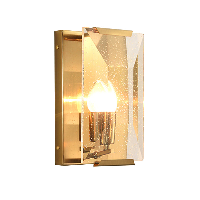 Brass Wall Sconce With Clear Crystal Shield For A Mid Century Look