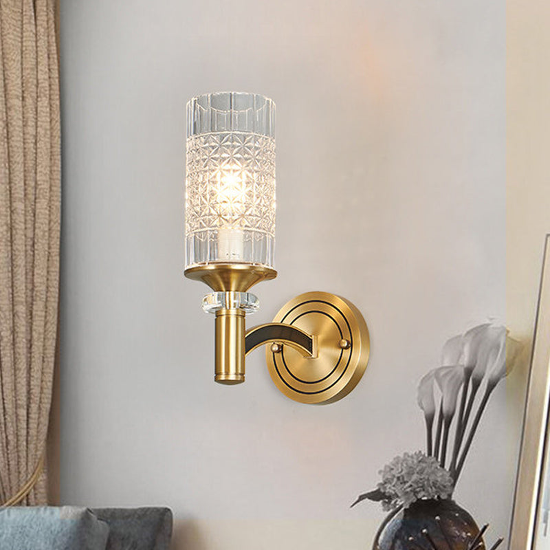 Gridded Crystal Wall Light Retro Brass Sconce For Living Room 1 /