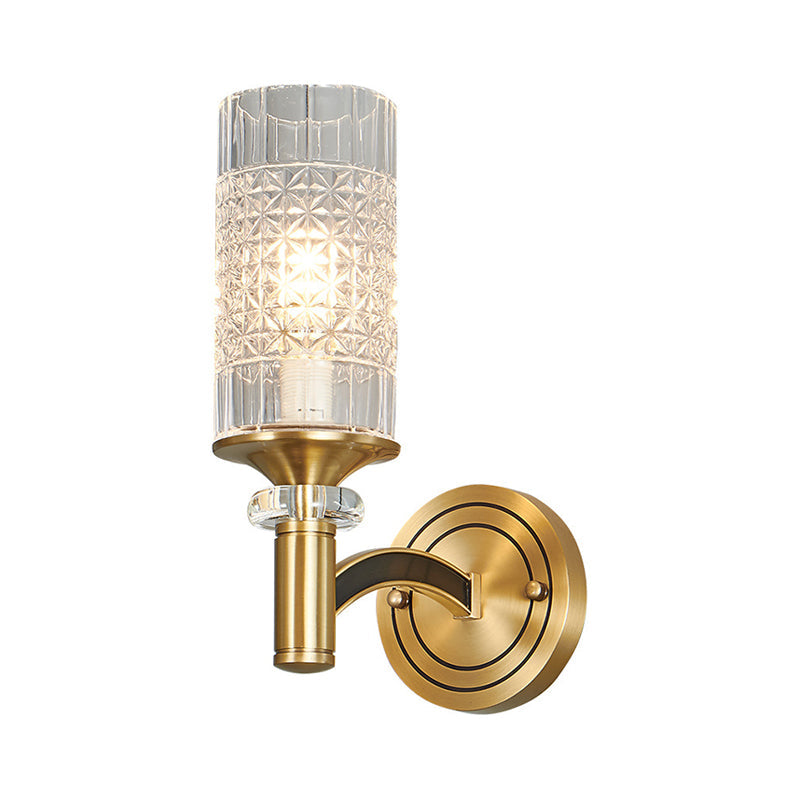 Gridded Crystal Wall Light Retro Brass Sconce For Living Room