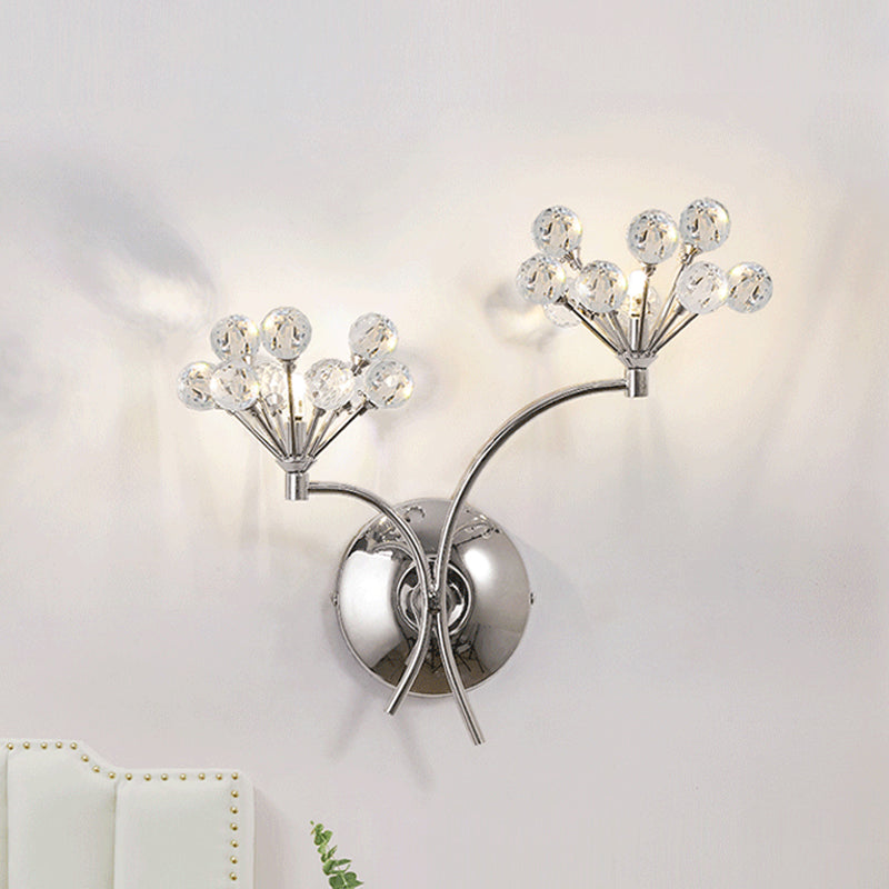 Modern Crystal Orb Wall Sconce Light Fixture With 2 Lights Chrome Finish - Perfect For Living Rooms