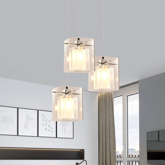 Sleek Crystal 3-Bulb Cuboidal Dining Hall Pendant Chrome Ceiling Light