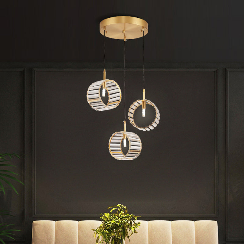 Minimalist Brass Crystal 3-Light Pendant For Clear Elegant Ceiling