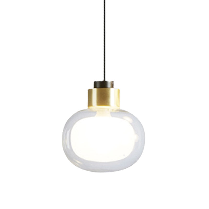 Brass LED Hanging Light with Clear Glass Shade - Modern Oblong Design