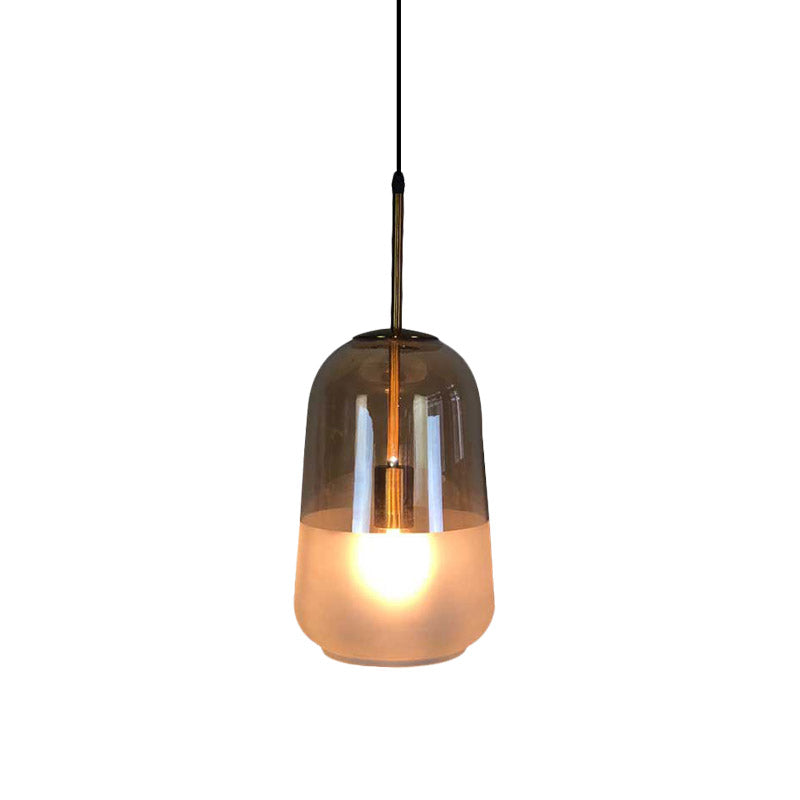 Vintage Gold Pendant Light: Restaurant Drop Ceiling Lamp with Tan Glass Shade