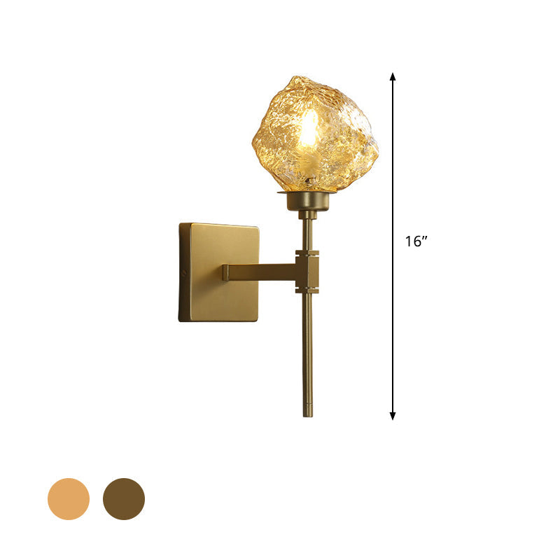 Post Modern Brass Ice Block Wall Light Sconce With Amber/Smoke Gray Glass - Mounted Lamp For Living