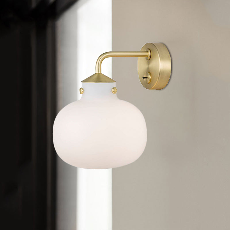 Brass Wall Sconce With Oblong Milk White Glass Shade - Modern Balcony Light