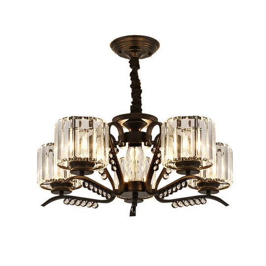 Modern 3/5-Head Black Chandelier With Crystal Shade - Ideal For Living Room Suspension Lighting